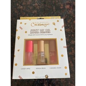 Max Makeu Cherimoya Juicy Lip Oil Set Mocha Scented 3pk Candy Apple Vanilla Bean